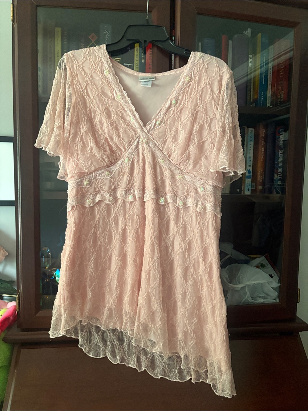 Fashion Bug Blush Pink Lace V-Neck Tunic